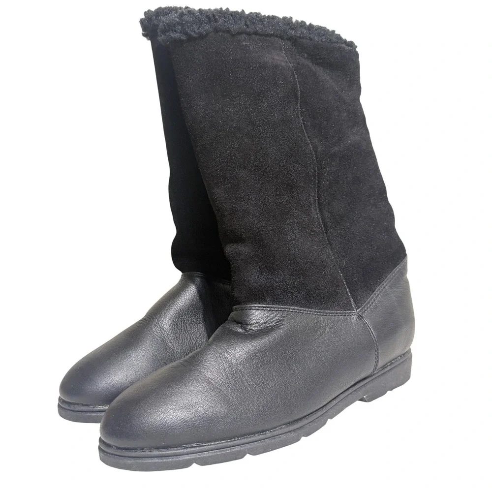 G.H. Bass Women's Leather & Suede Boots Black Fleece Lined Size 9